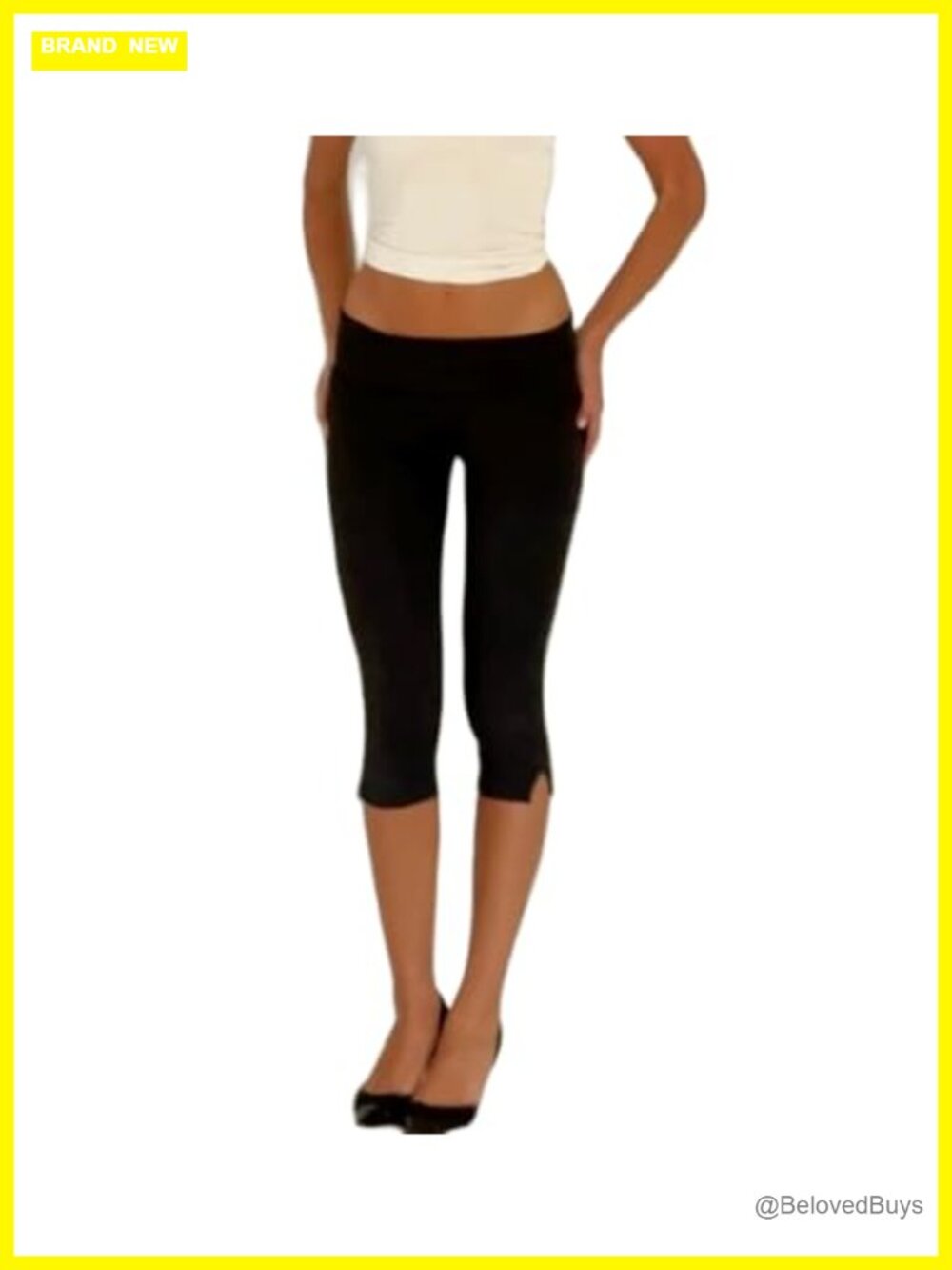 Capri Leggings Fold Over Low Rise Yoga Cropped Pants Knee Length